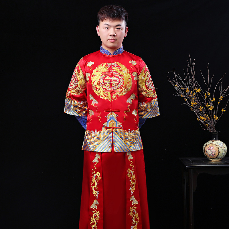 男士秀禾服新郎中式礼服2017新款男款古装结婚敬酒服直销长袍马褂