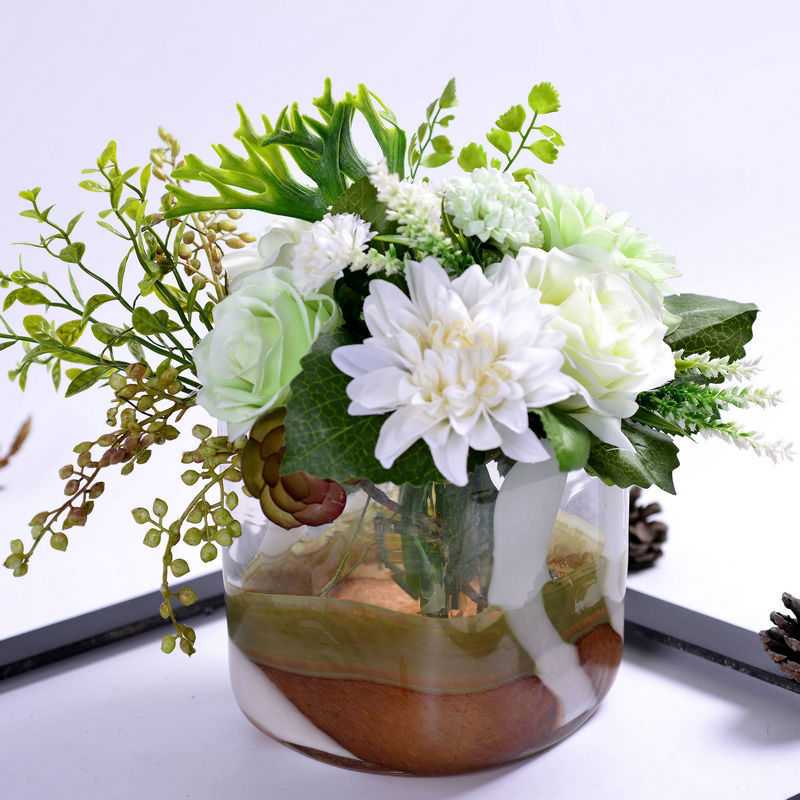 创意彩色桌面插花工艺杯子 软装家居电视柜玻璃干花工艺摆件包邮