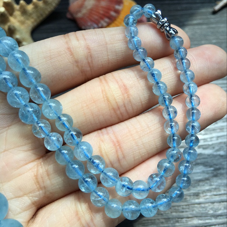 丹利水晶 海蓝宝塔链 海蓝宝圆珠塔链