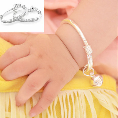 新款宝宝镀银手环 婴儿银脚镯带铃铛银饰品 手镯厂家批发定制加工