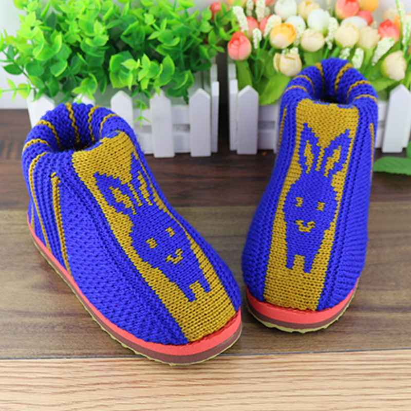 新款毛线童棉鞋靓仔家居手工保暖棉靴男童女童亮色毛线鞋一件大发