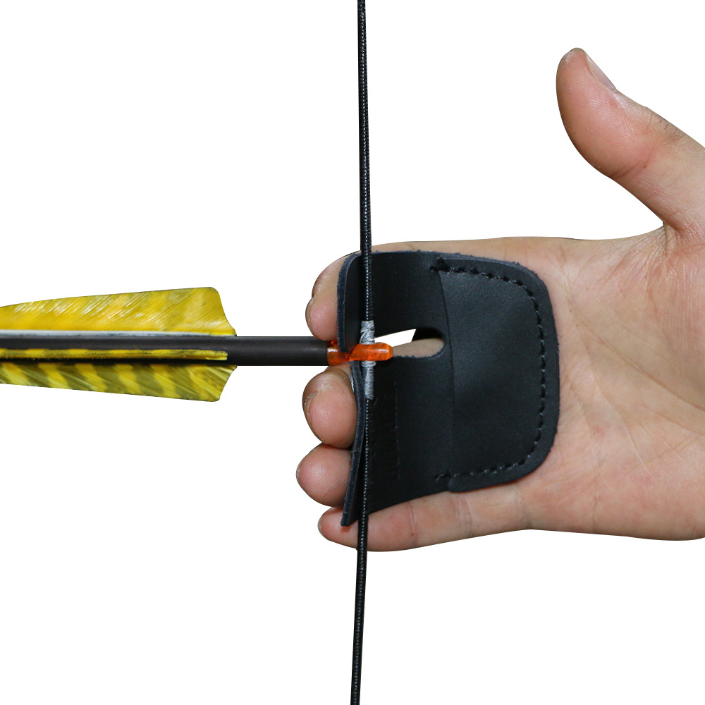 huwairen 牛皮弓箭护指 射击射箭护具反曲传统直拉弓三指护手