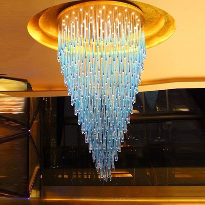 圆形艺术吊灯 蓝色琉璃玻璃艺术灯 宴会厅酒店大堂工程灯饰灯具