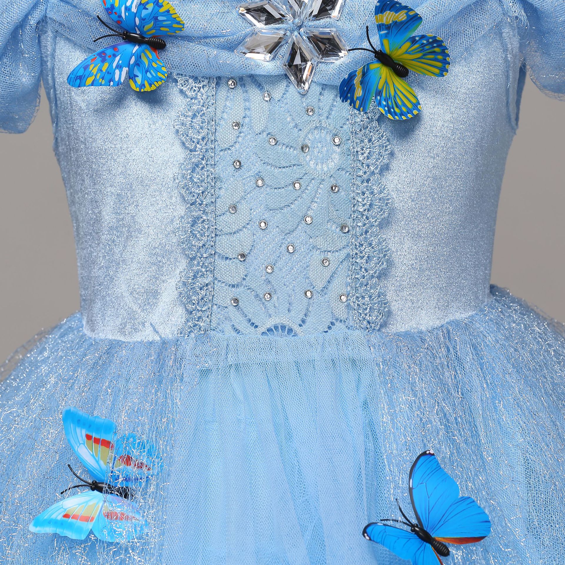 2018灰姑娘公主裙蝴蝶装饰长裙女童短袖蓬蓬裙六一演出服儿童礼服