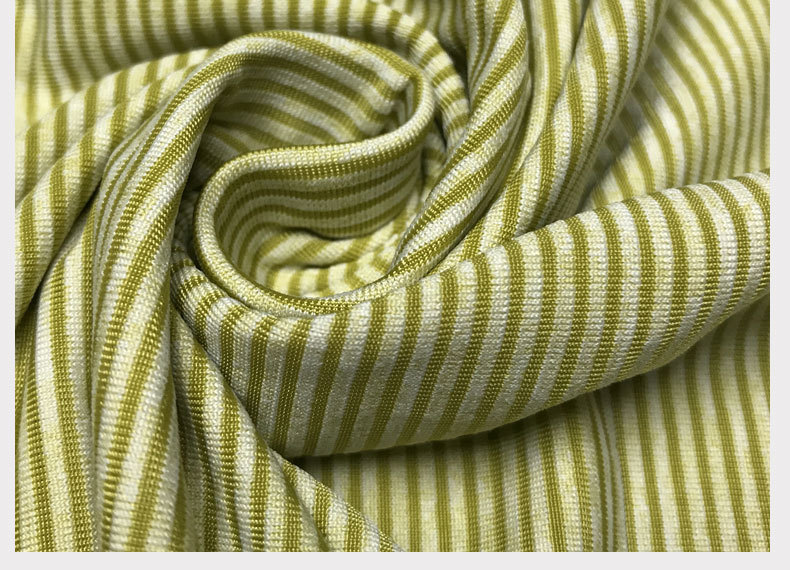 阳离子彩条纹针织布 休闲t恤运动服汗布面料 弹力坑条时装布料
