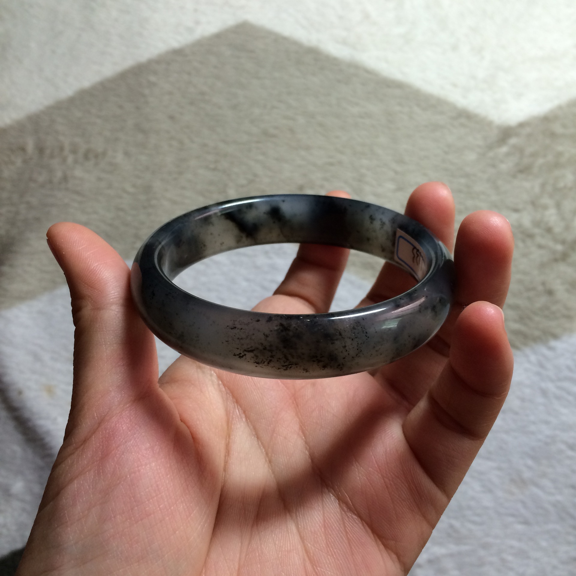 天然岫玉手镯水墨画手镯水墨飘花玉镯天然玉石玉手环玉镯