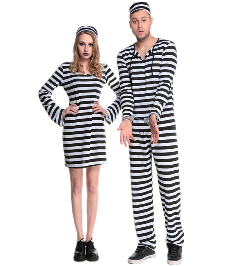 万圣节情侣款囚犯服装 越狱惊魂黑白条纹囚服cosplay表演服派对服