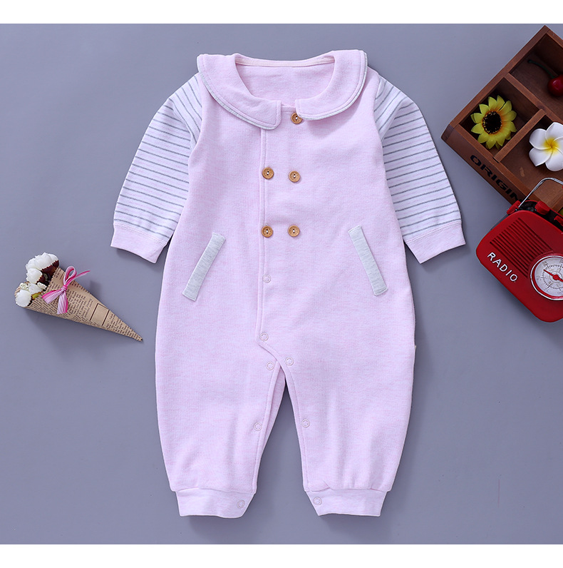 泡泡雪t7002双排扣必裆哈连体衣娃娃领春秋款全棉哈衣爬服