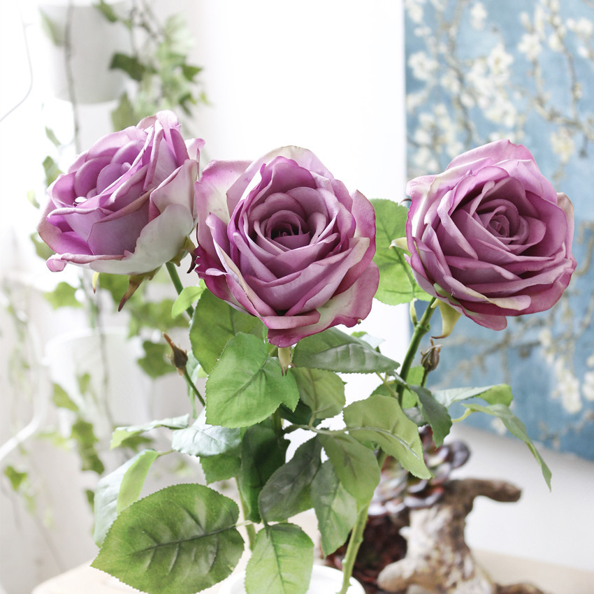 人造花单枝厂家批发手感皇后玫瑰房家居装饰高档婚庆玫瑰假花