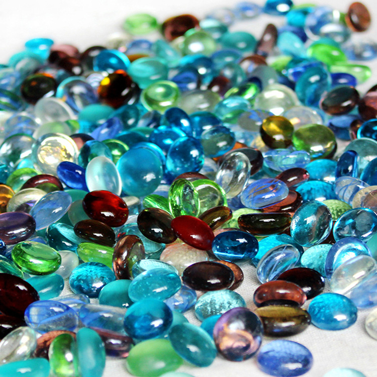 鱼缸底砂彩色水晶石七彩石子玻璃扁珠水族箱造景铺底彩石厂价批发