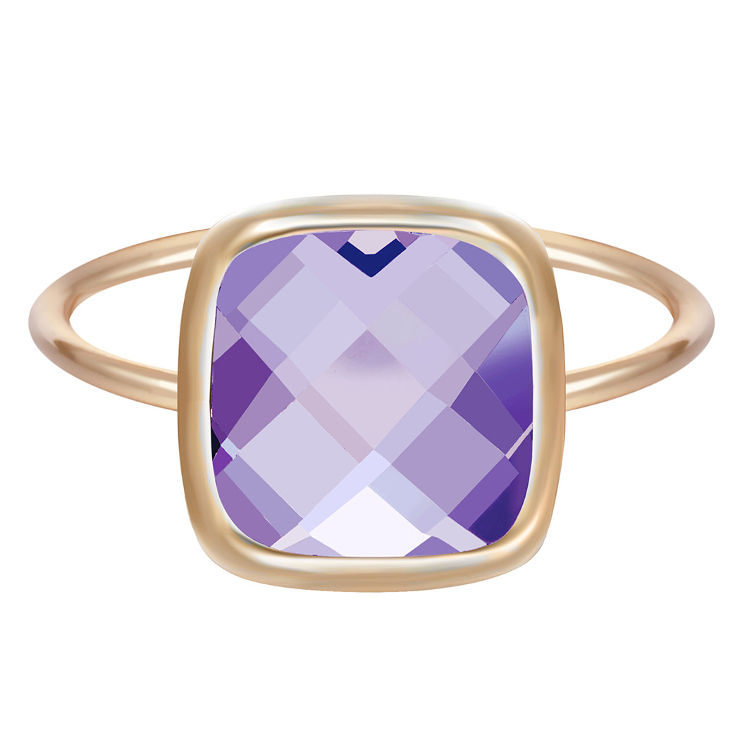 qiming方形天然宝石水晶戒指 紫色水钻食指关节戒指女紫水晶指环