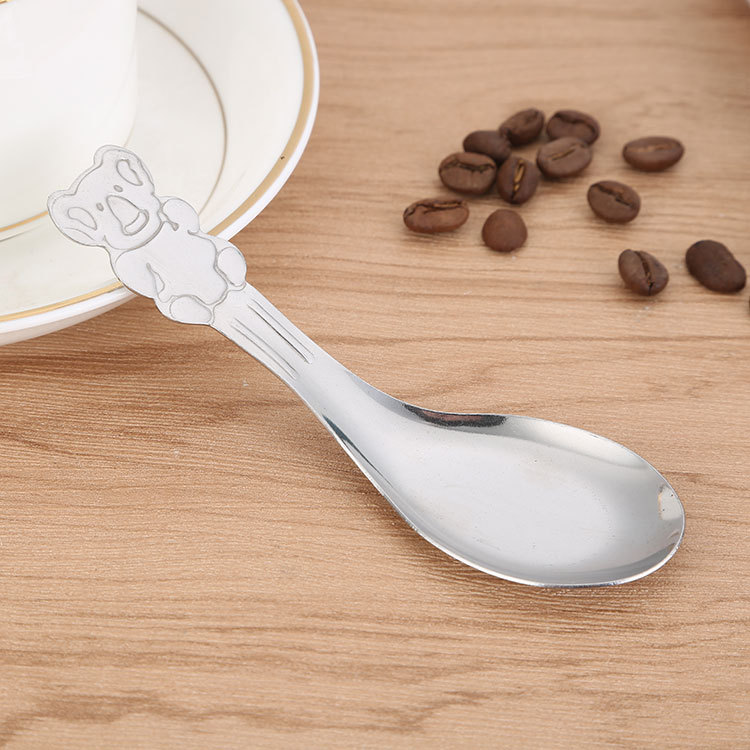 Household Bear Handle Stainless Steel Children's Spoon Eating Spoon Canteen Cartoon Stainless Steel Chinese Flat-Bottom Spoon Soup Spoon