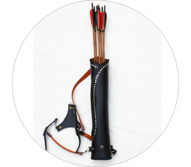 弓箭器材三点式斜背牛皮箭囊箭筒箭袋影视道具户外射箭装备箭包