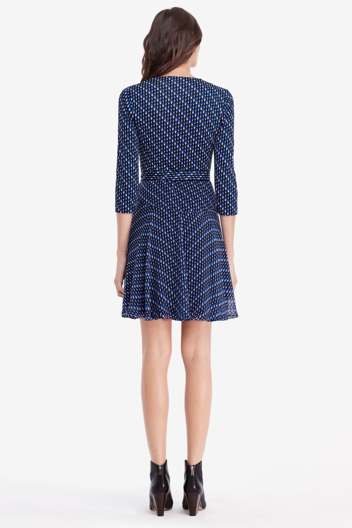 2018春夏新款d家无领蓝白水滴七分袖时尚修身裹身连衣裙女批发