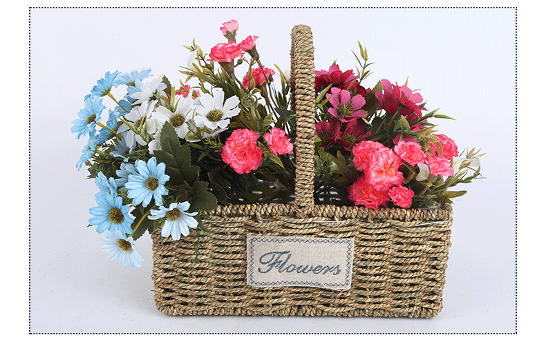 仿真花花篮 田园风草编手提花篮收纳篮 多肉花盆花器家居装饰花盆