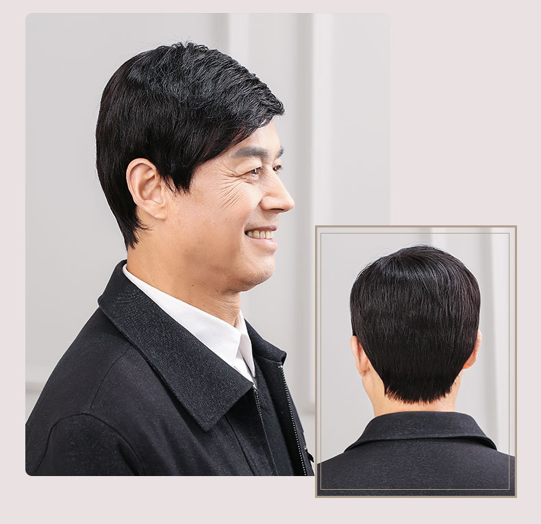 假发男士假发真发中老年男式假发短发真发头套假发男短发真人发丝