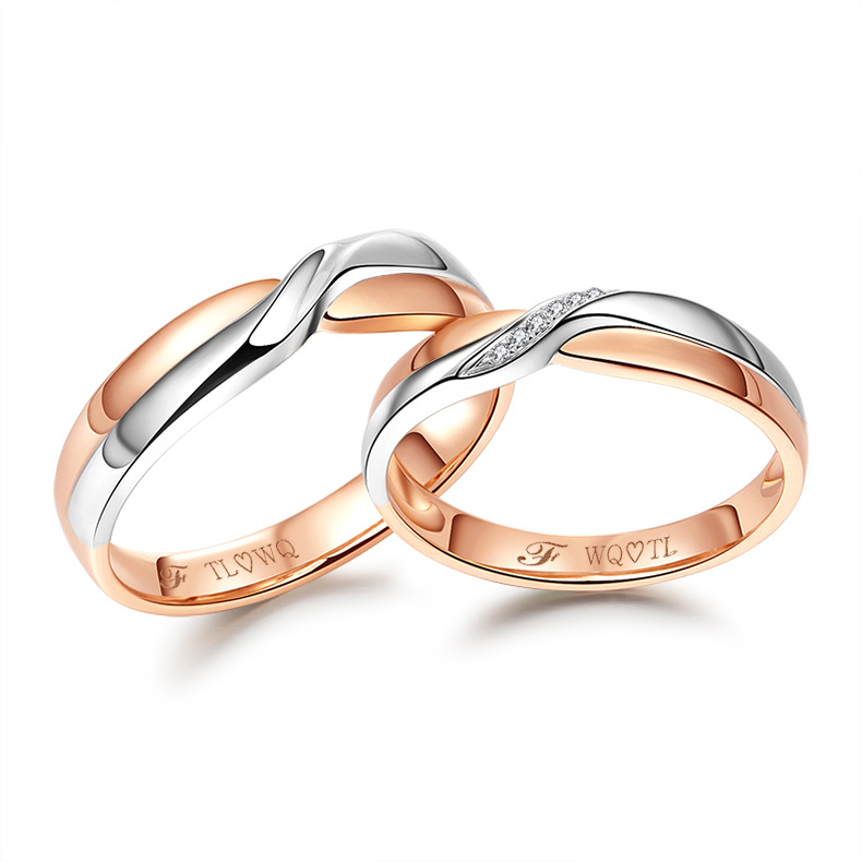 18k金铂金钻戒 时尚情侣对戒钻石玫瑰金黄金 结婚戒指可定制戒托