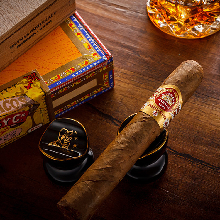 luxfo陶瓷雪茄支架陶瓷彩绘创意设计雪茄专用烟托两支装礼品