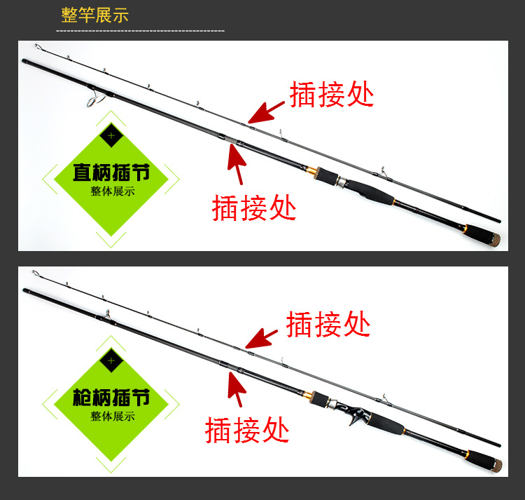 便携式多节路亚竿枪柄直柄路亚竿碳素更硬调黑色四节远投竿海竿钓