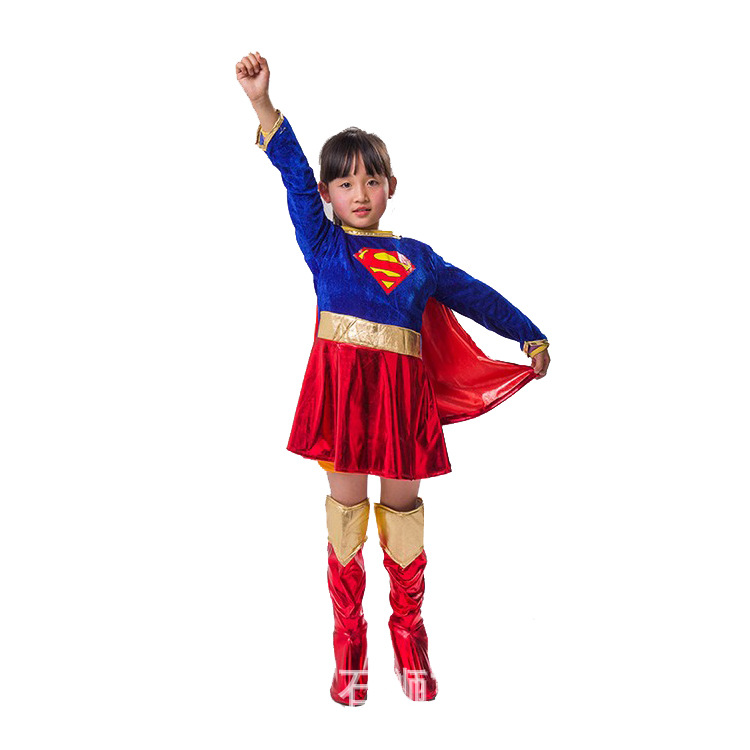 女超人连衣裙万圣节表演服装儿童cosplay动漫服装化妆舞会演出服