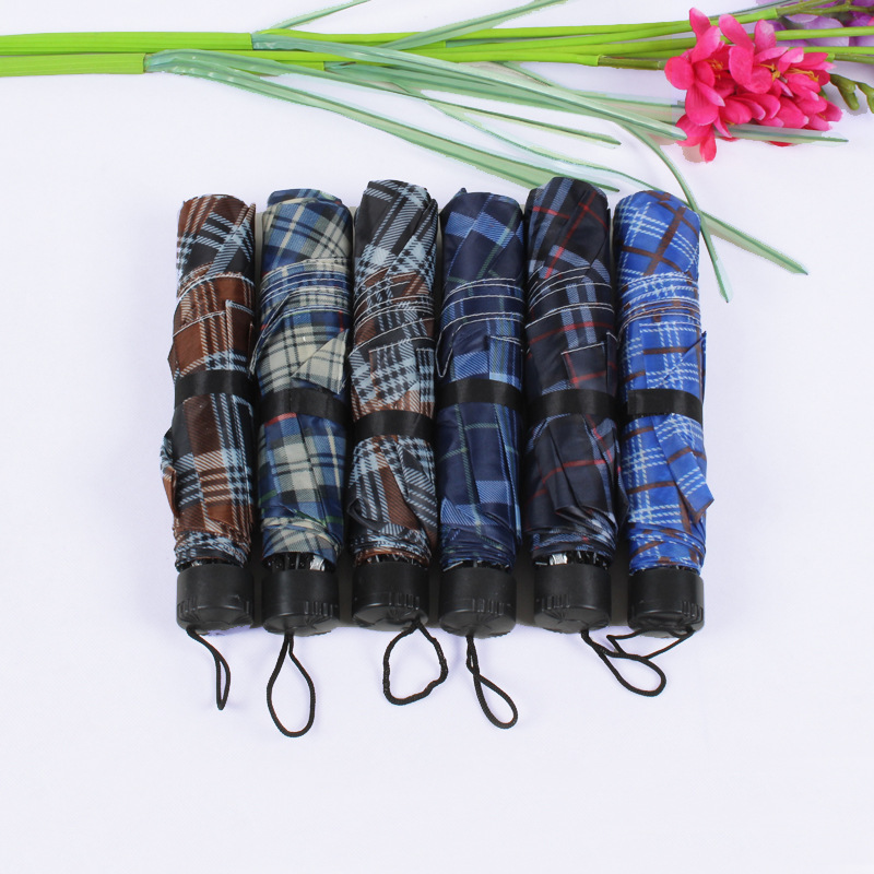 7K Plaid Triple Folding Umbrella Sunny and Rainy Dual-Use Folding Umbrella Male and Female Portable Umbrella Stall Umbrella Cheap Umbrella Supply Manufacturer