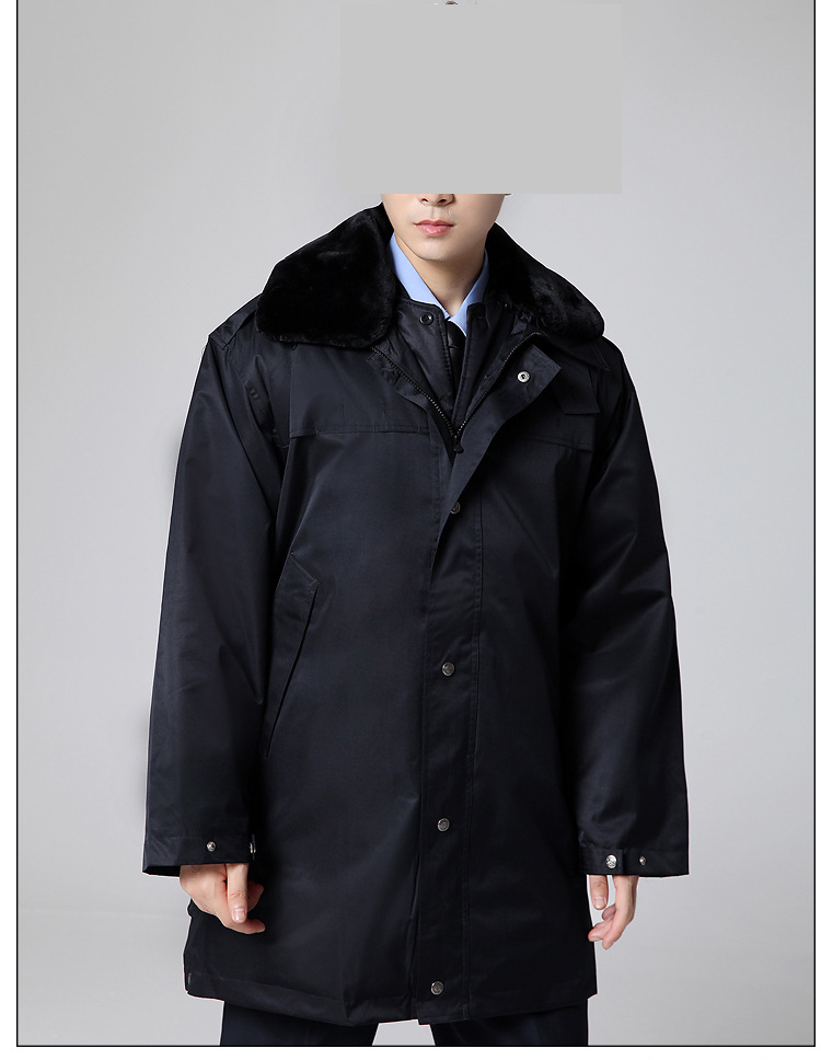 保安大衣冬季棉服男式中长款勤务大衣黑色保暖多功能防寒厂家直销