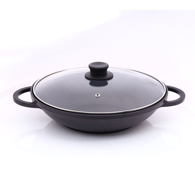 新款铝压铸双耳炒锅不粘锅炒菜锅厨房通用平底锅酒店餐厅锅具批发