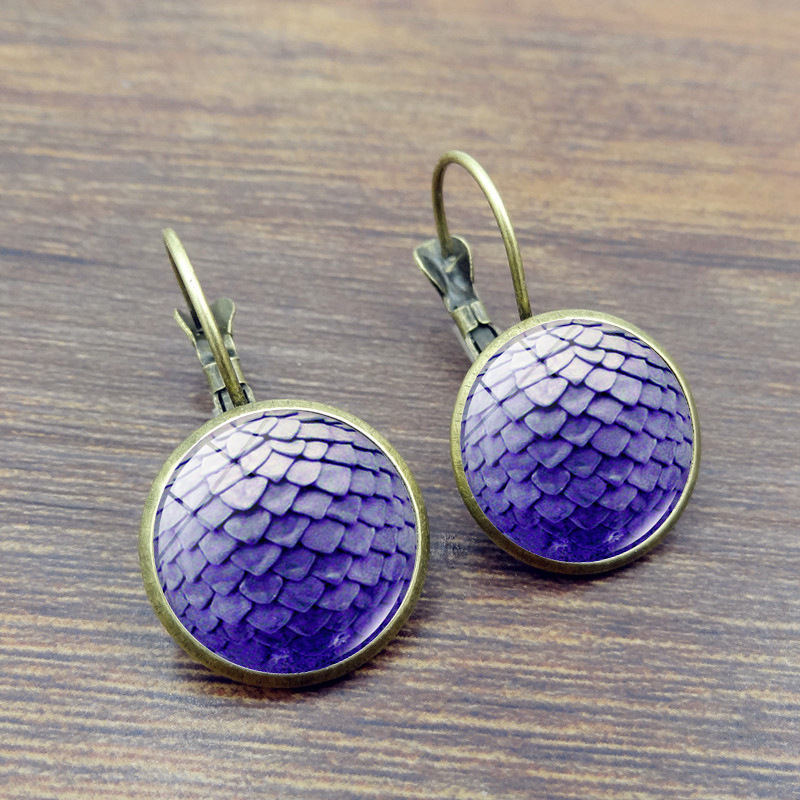 跨境新款热卖 时光宝石鱼鳞耳坠耳饰复古时尚diy耳环耳钉批发饰品