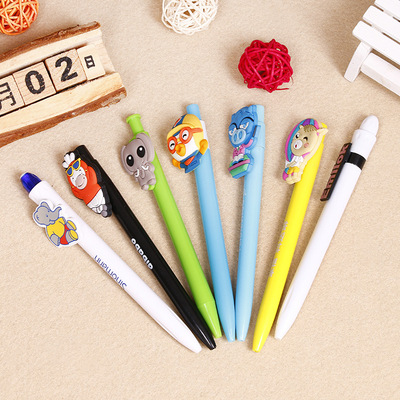 直销创意文具可爱环保硅胶卡通圆珠笔pvc软胶头笔夹中性笔定制