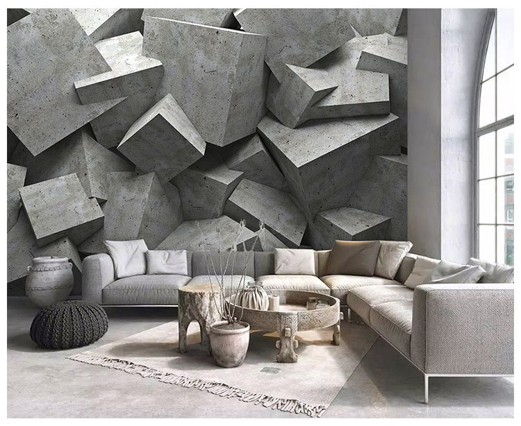 3d延伸空间水泥墙壁纸工业风咖啡店酒吧装饰壁画个性灰色几何背景