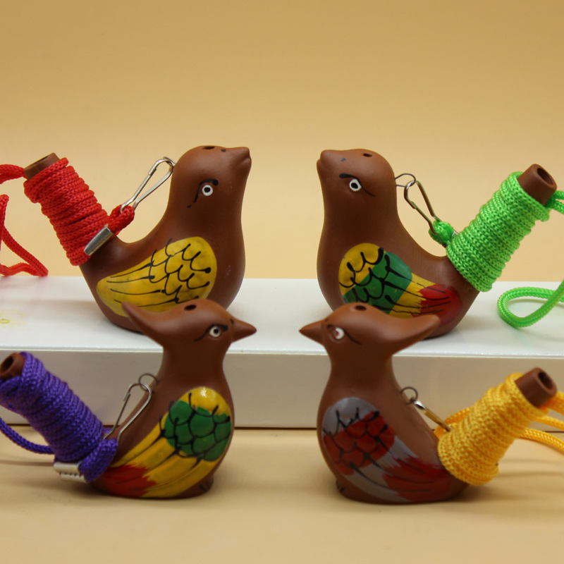 陶瓷小工艺品手工彩绘小鸟口哨带挂绳水鸟哨子景区公园地摊货源