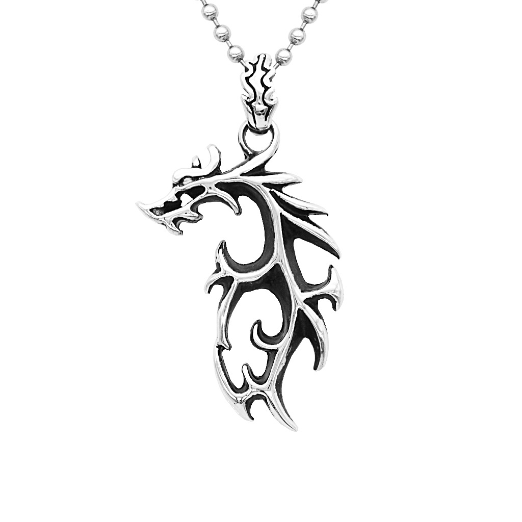 ebay速卖通亚马逊货源 复古时尚压铸火焰龙钛钢项链 个性男士吊坠