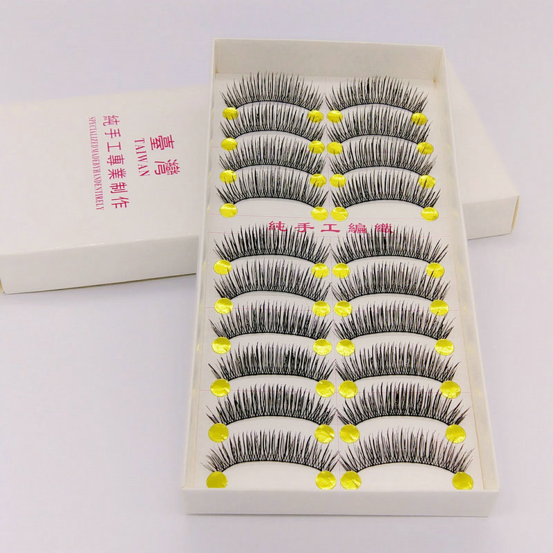 Taiwan Handmade Cross 6 False Eyelashes Cotton Thread Stem Natural Nude Makeup Cross Long 10 Pairs of Printable Logo