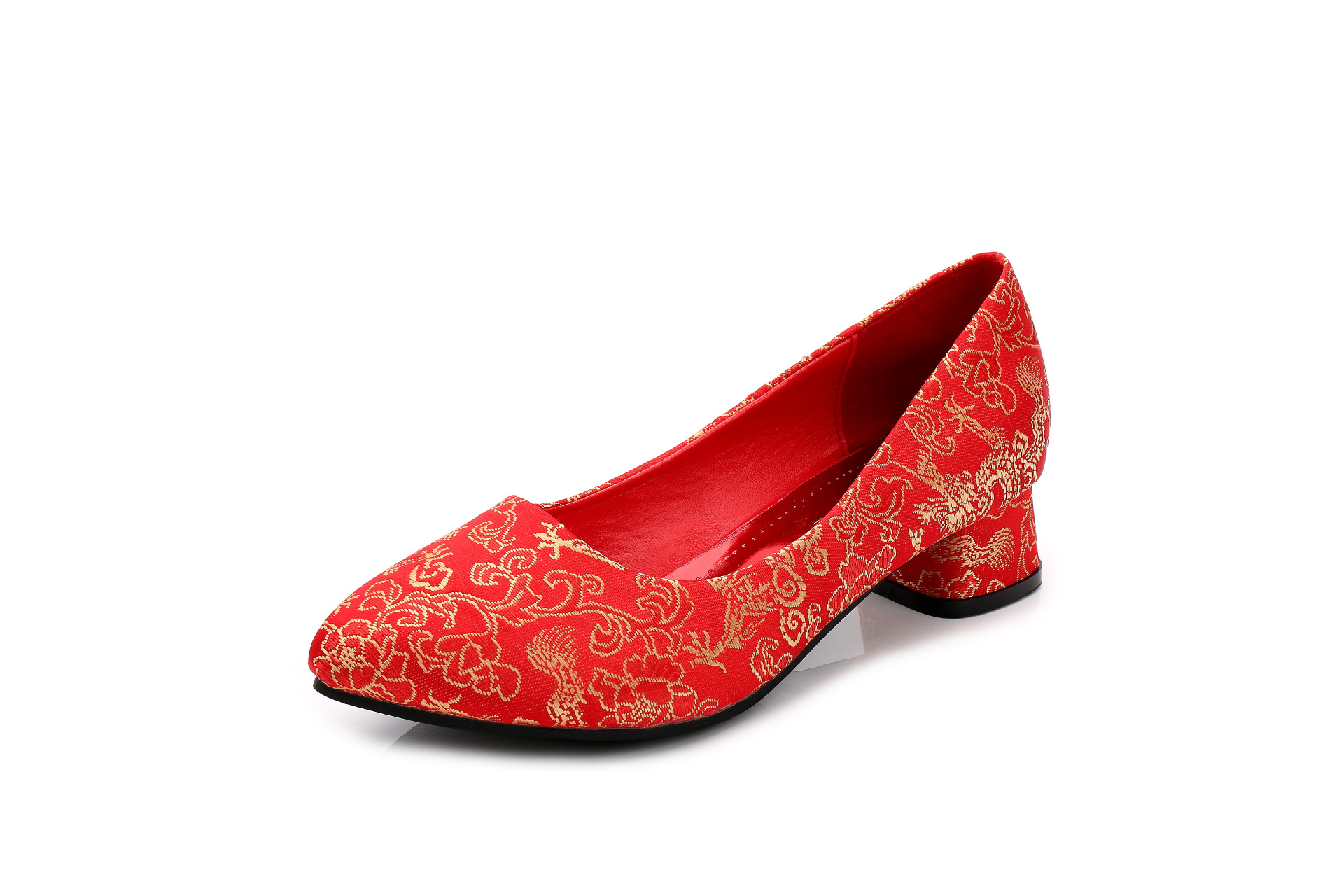 婚鞋红色中式蕾丝绣花尖头秀禾鞋新娘鞋结婚鞋红鞋旗袍鞋婚鞋女