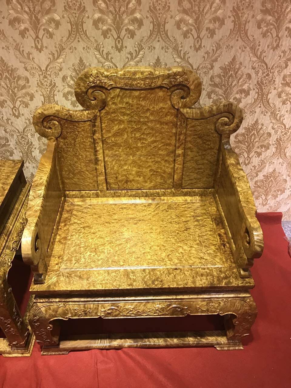 正宗满树瘤缅甸黄金樟实木宝座椅三件套办公家居古典家具榫卯构造