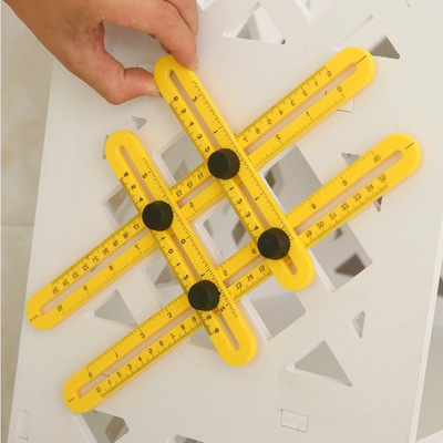 创意百货折叠多用途四边折尺工具 塑料实用绘图测量尺 可折叠