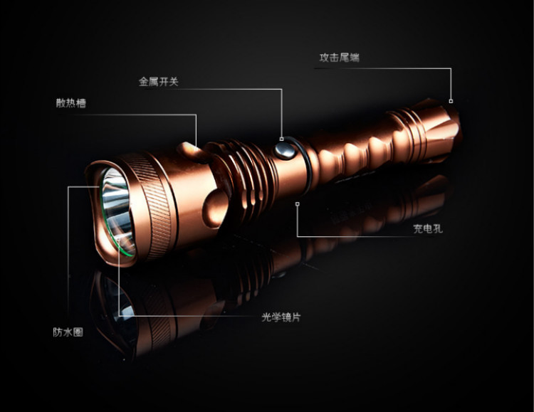 充电手电筒 日常携带徒步露营夜间照明手电筒 铝合金迷你定焦远射