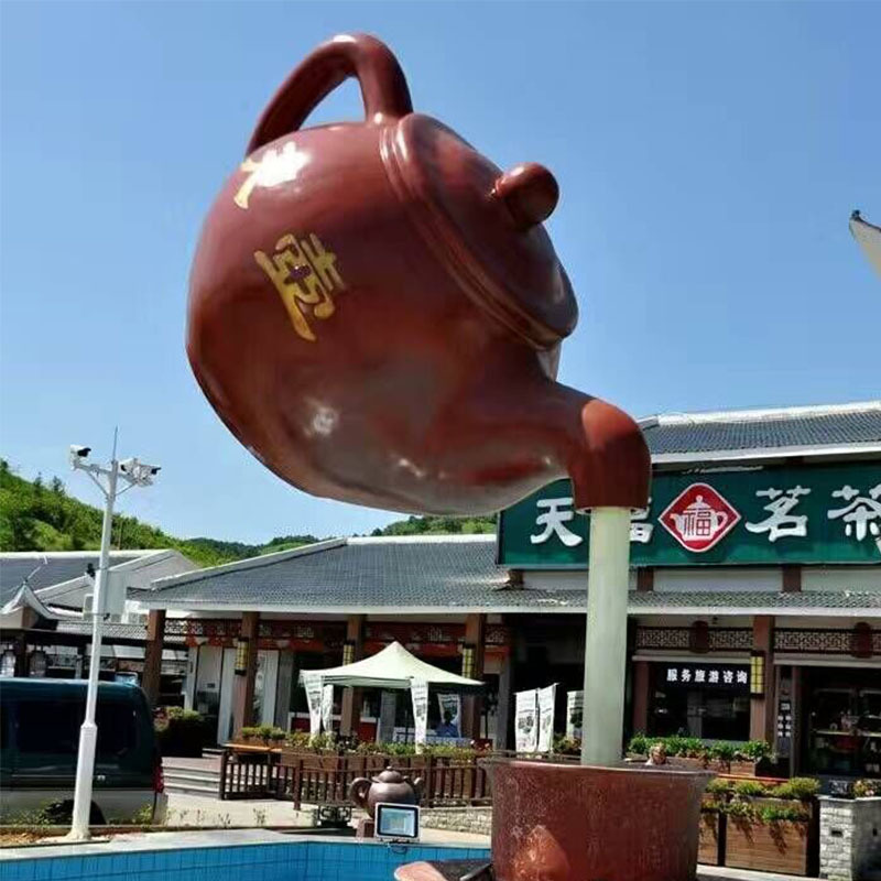 玻璃钢天壶流水雕塑 仿真树脂流水茶壶雕塑 茶楼创意模型摆件