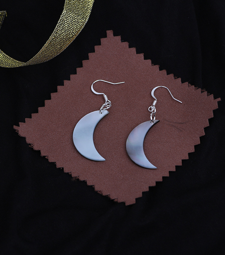 天然黑贝耳钉月牙形潮流复古耳环女韩版防过敏耳饰品批发