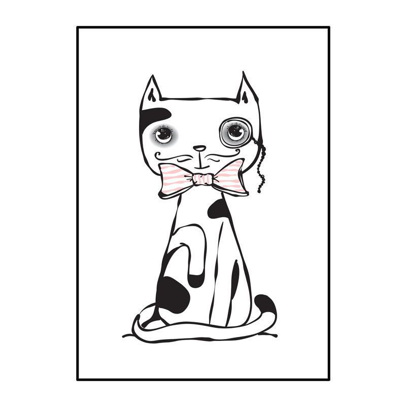 北欧卡通小清新猫咪装饰画客厅卧室儿童房挂画壁画有框画画芯