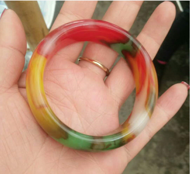 新疆七彩玛瑙手镯 外蒙料镯子 玉石工艺品批发