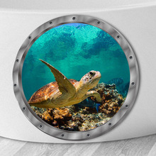 仿3D海底墙贴海龟洗衣机客厅装饰马桶浴室海底窗防水可移美化简约