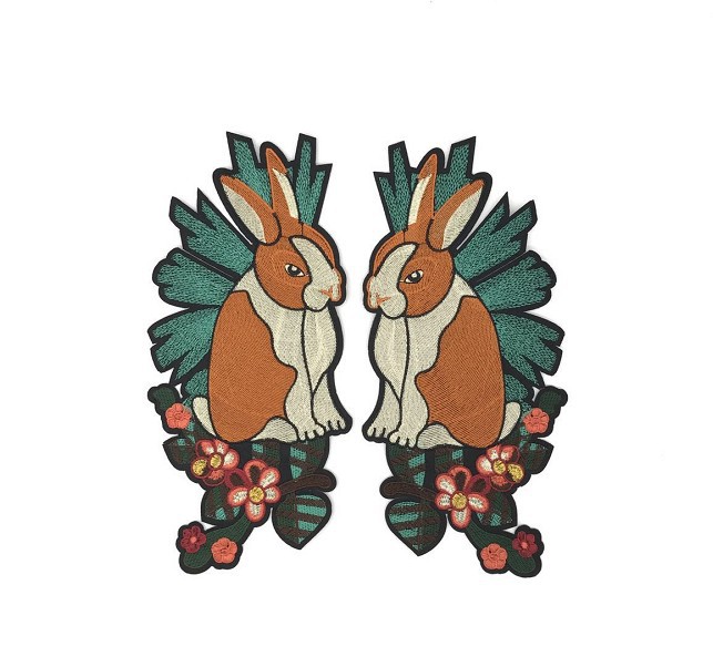 隆盛刺绣精品重工动物布贴兔子刺绣布贴大小号绣花章彩色绣花贴布