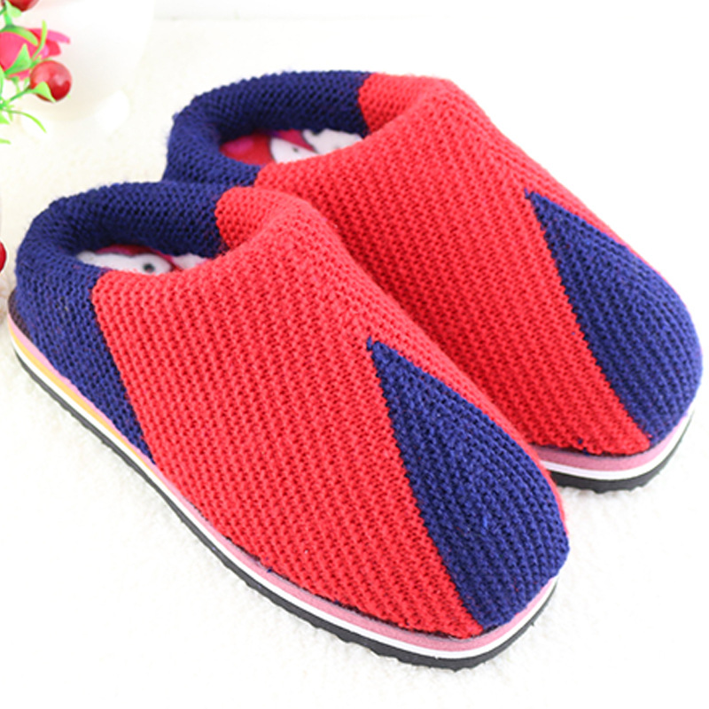 新款三角形手工毛线拖鞋女款亮色玫红色毛线鞋云南毛线拖鞋批发