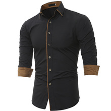 ebay外贸秋冬新款 经典配色镶边 男式休闲修身长袖衬衫 5227