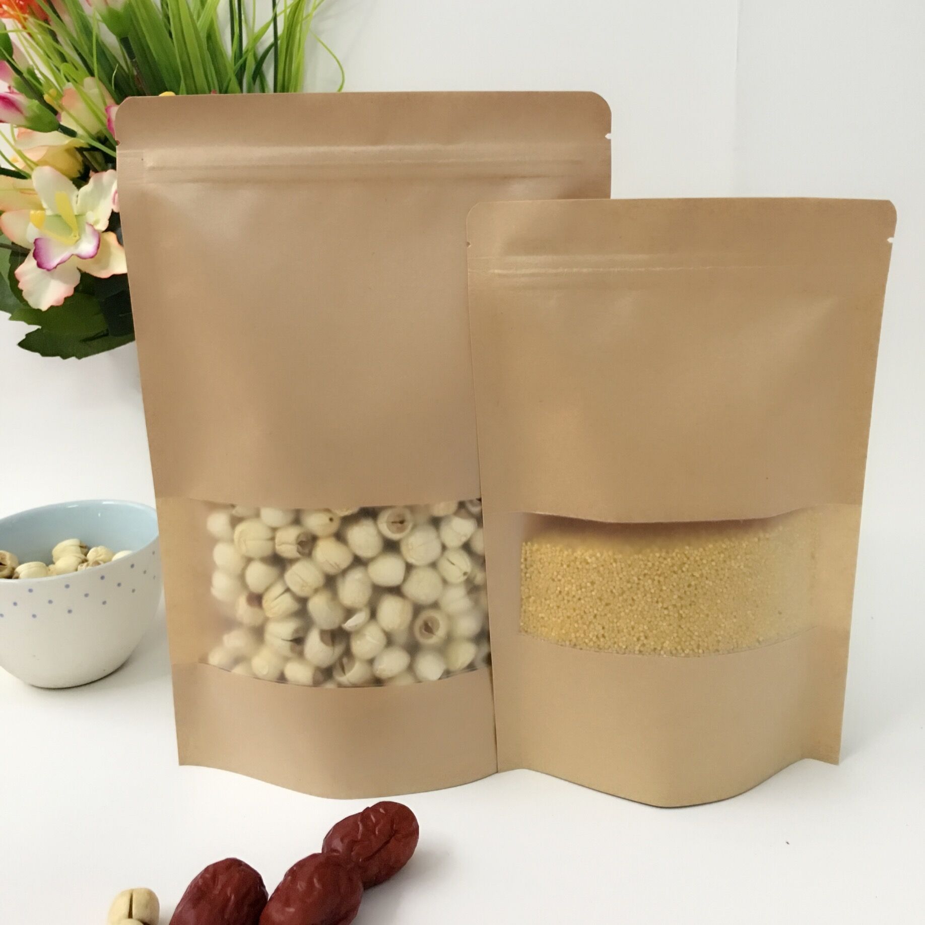 牛皮纸袋 食品包装袋开窗自立牛皮纸茶叶袋手提礼品袋批发定制