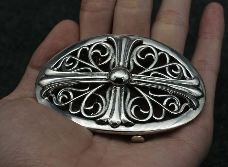 日韩朋克风潮流男高挡配饰纯银腰带扣霸气西服泰银十字架皮带扣头