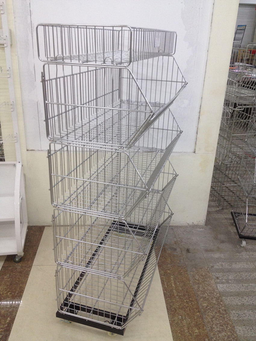 厂家直销90cm单面5层叠笼 铁丝面包笼 五层斜口篮货架