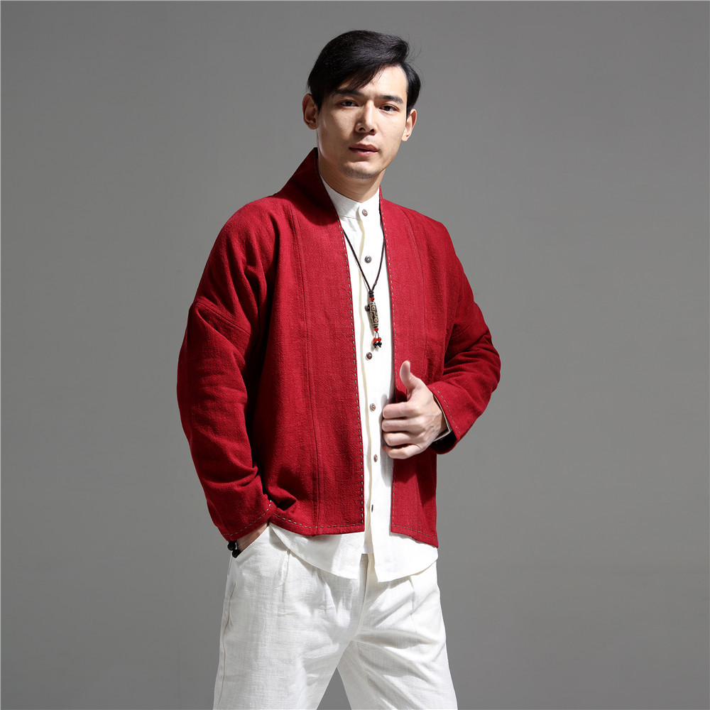 麻凡2019新品棉麻男装 中国风上衣 外套 休闲上衣 手工绣线开衫