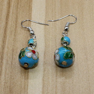 北京景泰蓝 花丝银蓝12#圆珠耳环 民族风饰品首饰